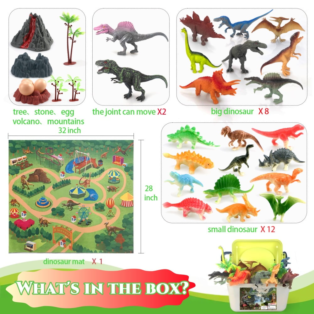 Dinosaur Toys with 22 Realistic Dinosaur Figures&Activity Play Mat, Dinosaur Play Set Gift for Kids Toddler Toy Age 3-7