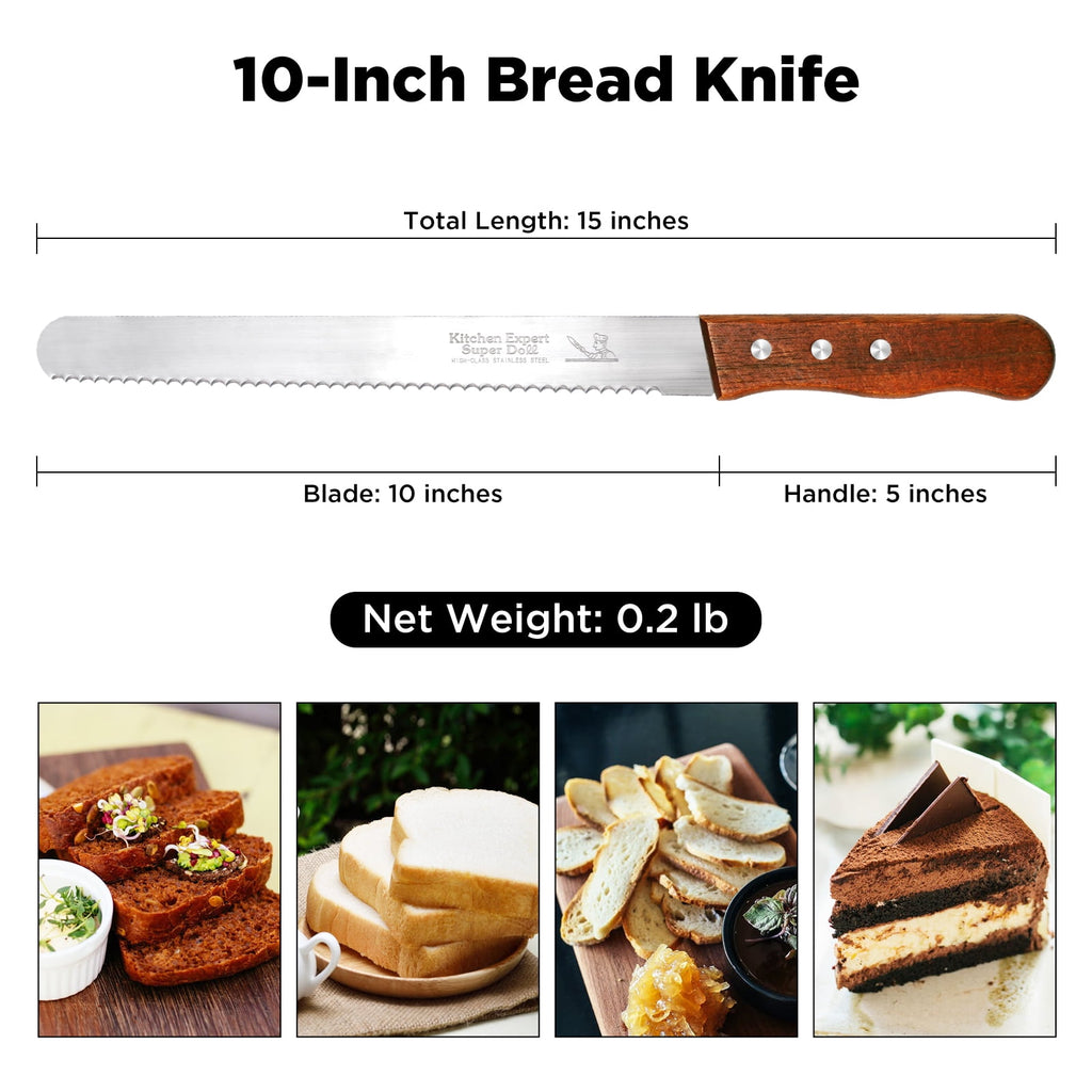 10 inch Bread Knife Serrated Knife Sharp Wavy Edge Bread Cutter Stainless Steel for Slicing Homemade Bread Bagels Cake