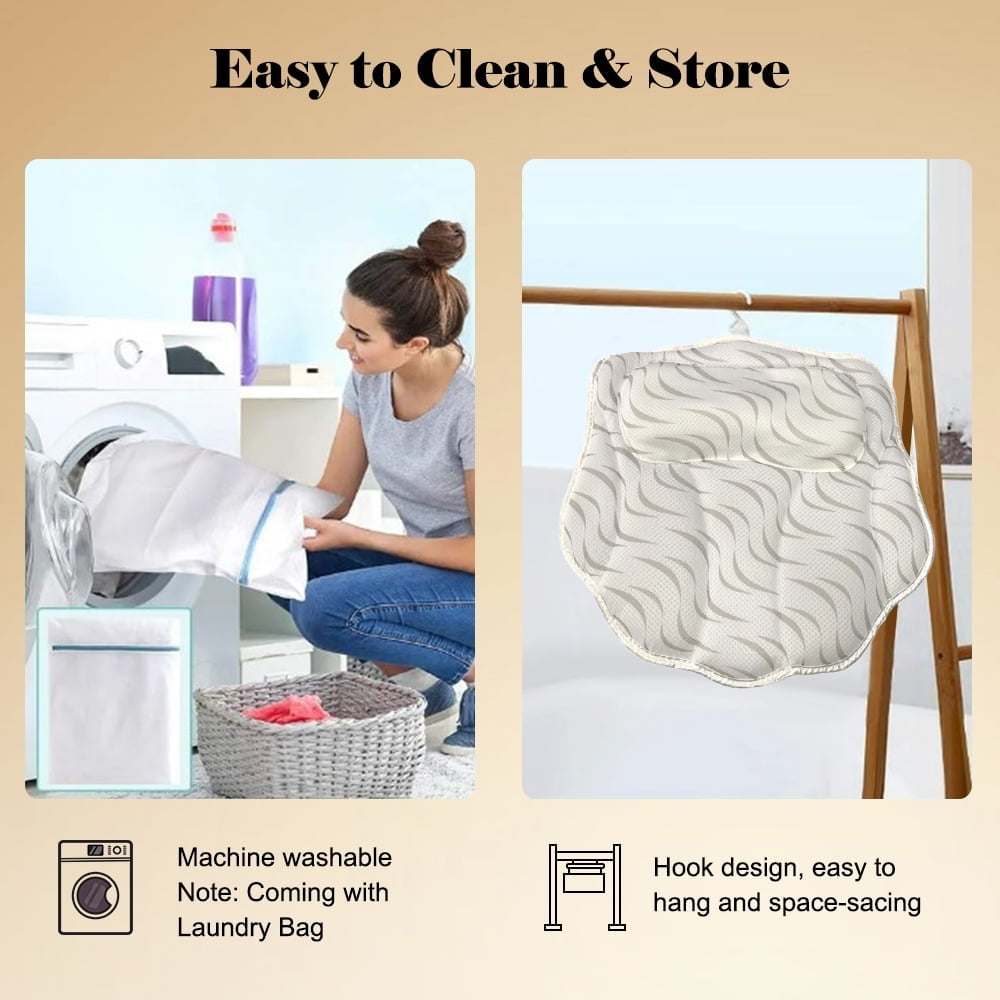 Uncahome Luxury Bath Pillow Relieve Stress and Rejuvenate Bathtub Pillow, Bath Pillows for Tub with a Washing Bag White