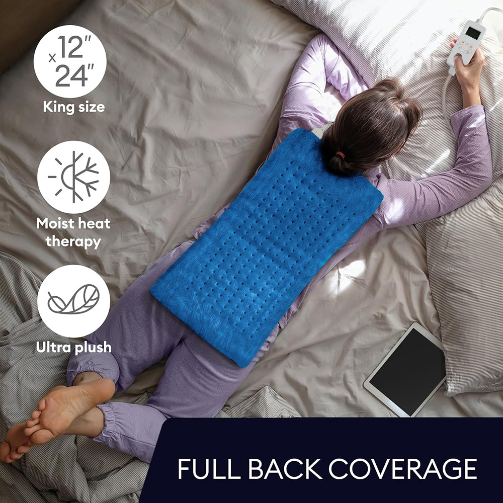 33"x17" Heating Pad for Back Relief, Portable Heating Pad for Shoulder, Neck, with Upgraded 3 Timer & 6 Temperature Controller, Blue