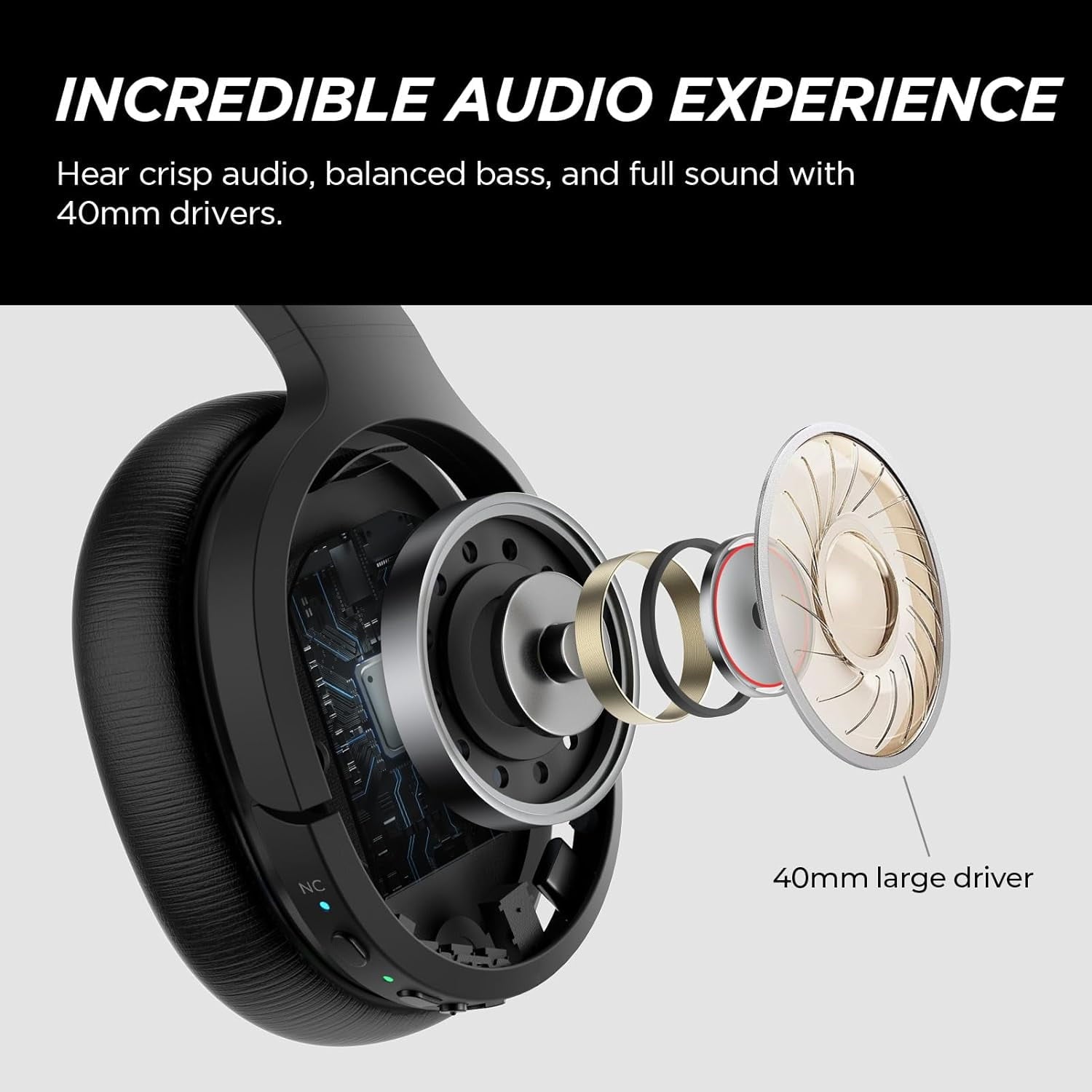 Cowin Hybrid Active Noise Cancelling Headphones Wireless Over Ear Bluetooth Headphones Wireless Headphones with Deep Bass, Clear Calls, Comfortable Fit, 30H, Bluetooth 5.2