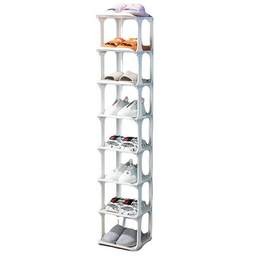 8 Tiers Flexible Combination Shoe Rack, Shoe Organizer for Closet, Free Standing Small Shoe Shelf Plastic Stackable Shoe Rack Storage Organizer White