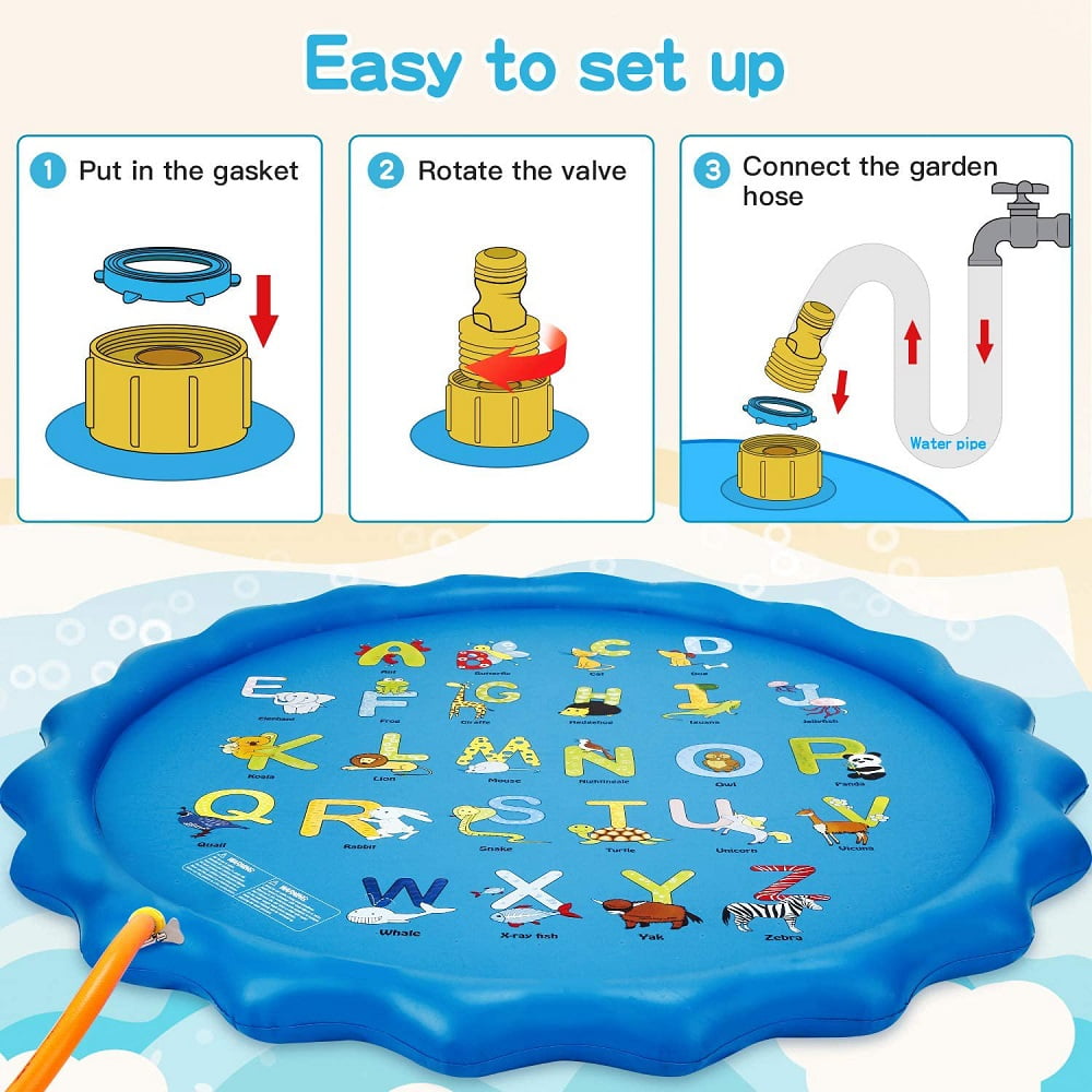 Splash Pad Sprinkler for Kids Toddlers 68" Splash Water Pad,Outdoor Swimming Pool Splash Play Mat Water Toys for Children for Fun Games Learning Blue
