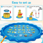 Splash Pad Sprinkler for Kids Toddlers 68" Splash Water Pad,Outdoor Swimming Pool Splash Play Mat Water Toys for Children for Fun Games Learning Blue