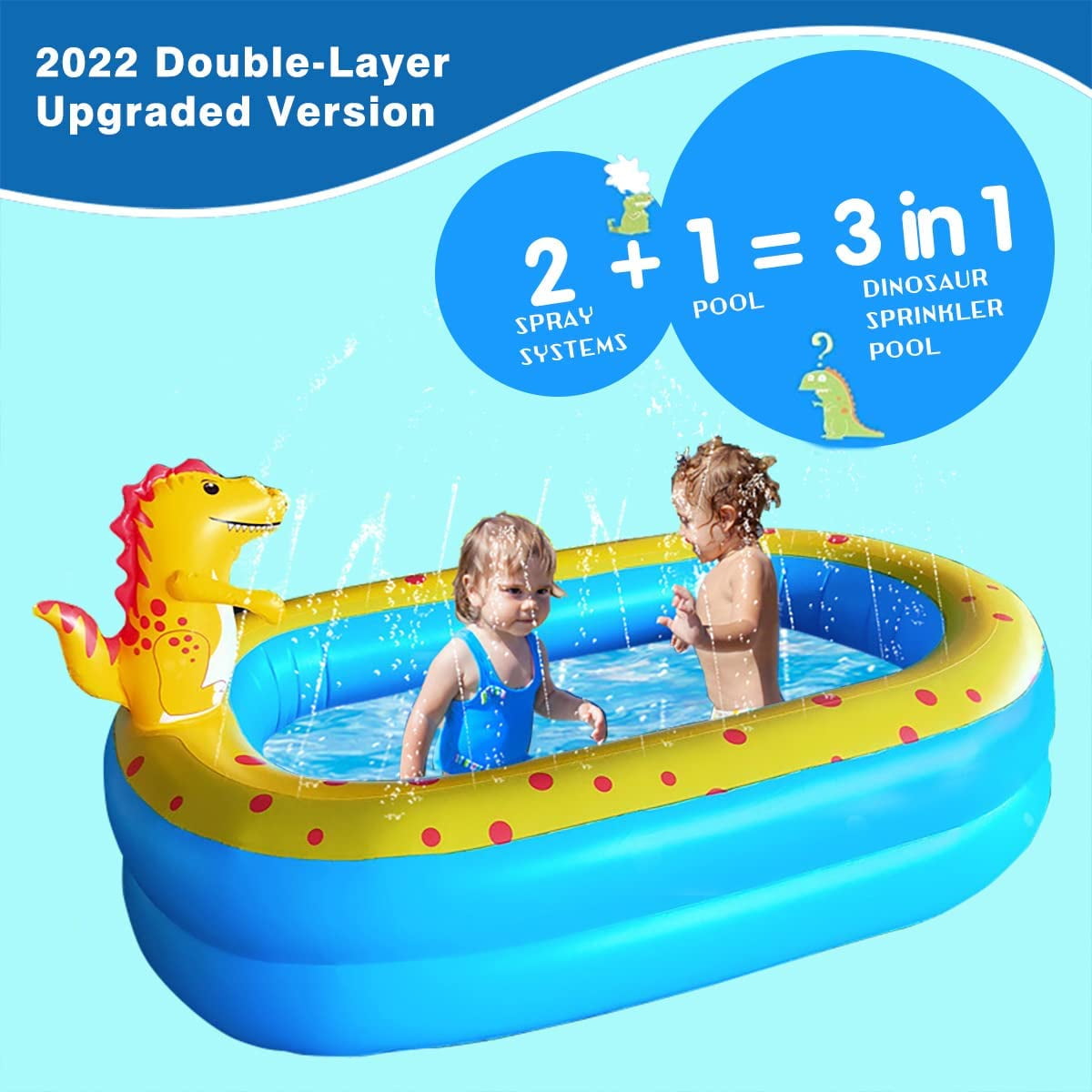 Movsou Inflatable Dinosaur Pool for Kids kid pool Kiddie Pool 67"x 41"x 32"H Indoor&Outdoor Kids Swimming for Ages 2+ Blue