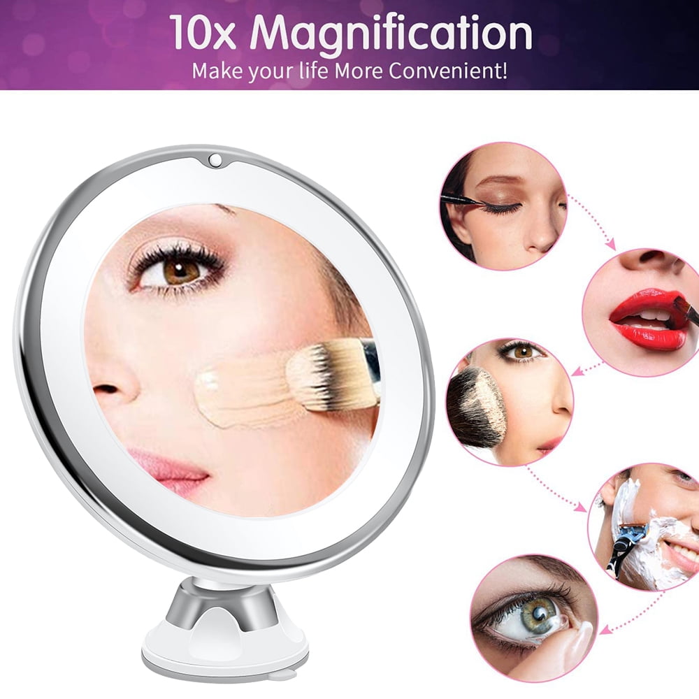 10x Magnifying Lighted Makeup Mirror with 360° Rotation, Touch Sensor Control, Natural Daylight LED Light, Powerful Locking Suction Cup, Cosmetic Mirror for Home, Bathroom, Vanity and Travel