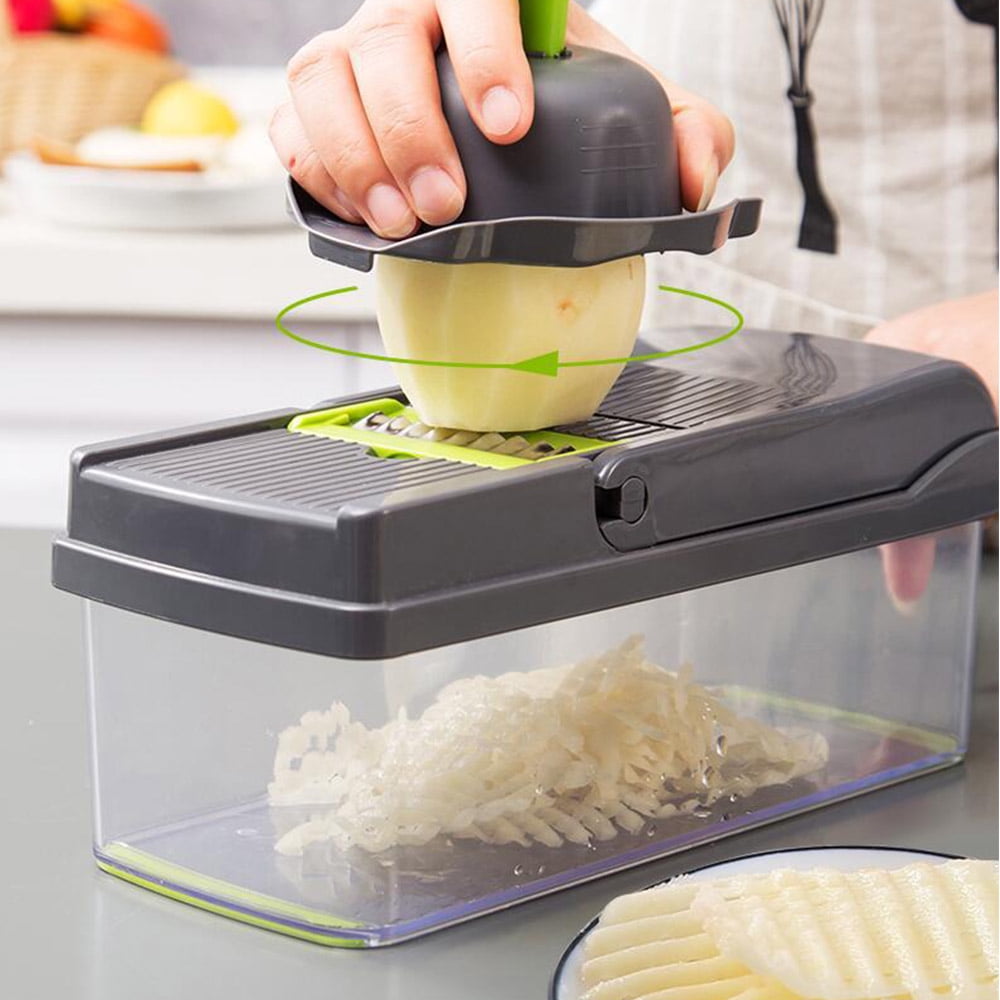 Vegetable Chopper, 14 in 1 Veggie Chopper, Multifunctional Food Chopper with Container 8 Blades Grater Slicer Onion Chopper