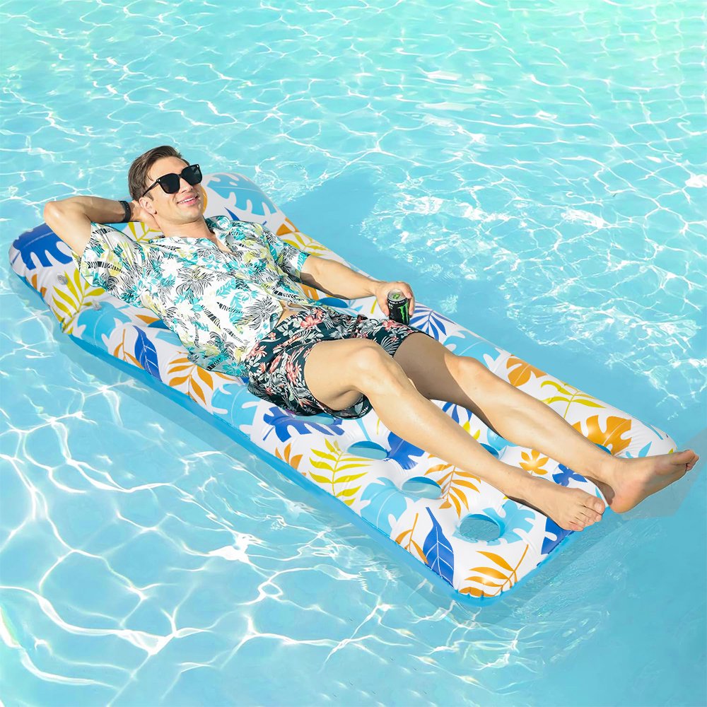 Silensys 2-Piece Float Set Lounger Inflatable Pool Floats, Translucent Adult Inflatable Reclining Chair, Pedal and Cup Holder, White and Blue