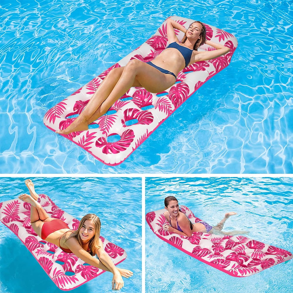Inflatable Pool Floats Hammock, 73 X 34in Adults for Size Water Hammock Lounge with Headrest, Floating Pool Lounge Chair for Men and Women (Red)