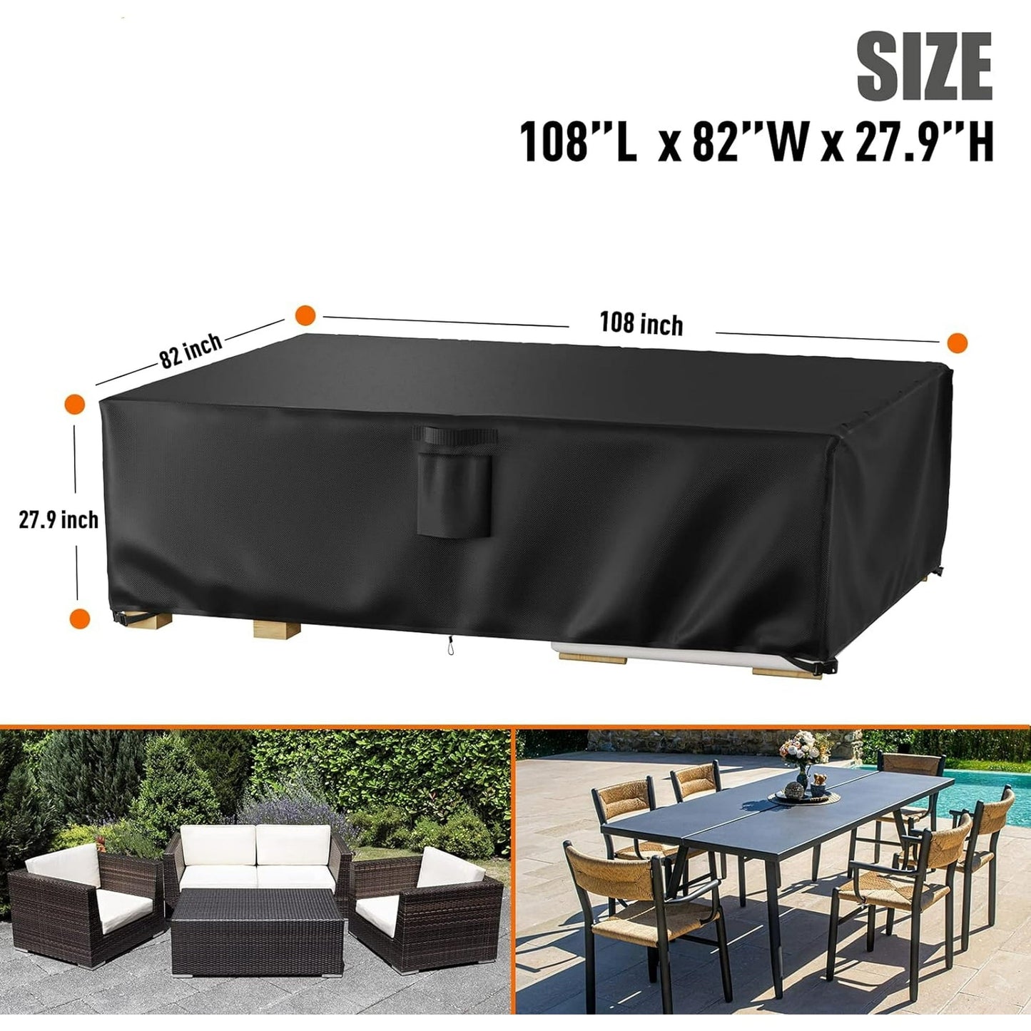 Patio Furniture Covers Waterproof Outdoor Couch Sectional Sofa Set Cover Rectangular Table Chairs Cover 106 inch L x 106 inch W x 28 inch