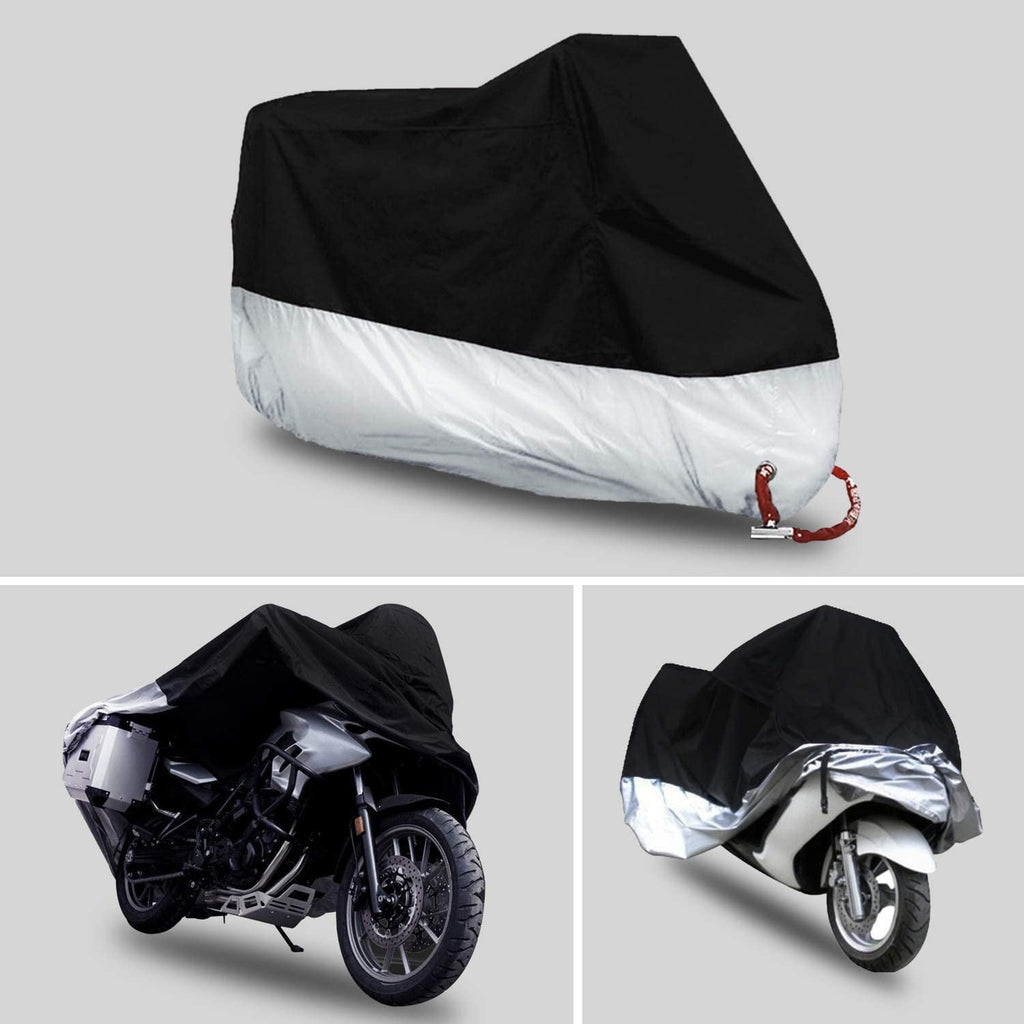 Motorcycle Cover, Waterproof Motorcycle Cover All Weather Outdoor Protection,Oxford , Fit for Length 96" Motors, Blak and Silver