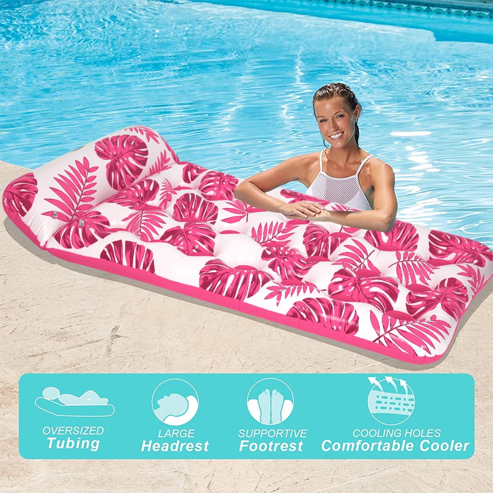 Inflatable Pool Floats Hammock, 73 X 34in Adults for Size Water Hammock Lounge with Headrest, Floating Pool Lounge Chair for Men and Women (Red)