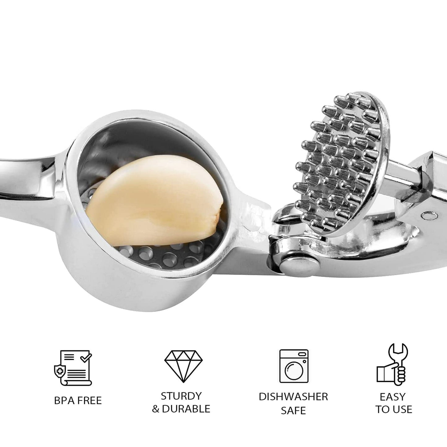 Garlic Press 2 in 1 Professional Zinc Alloy Garlic Mincer Ginger Squeezer Heavy Duty Garlic Crush Chopper, Easy to Clean