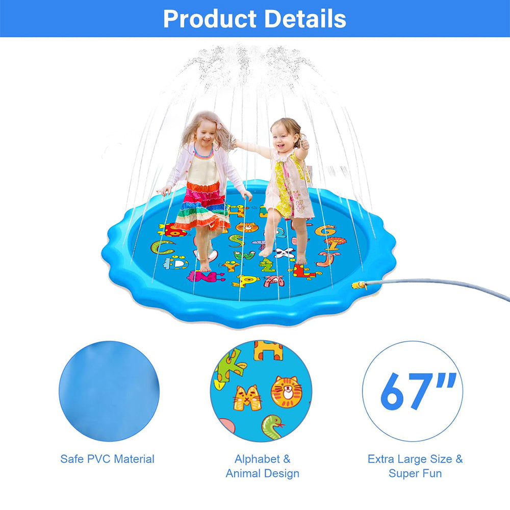 Meidong Splash Pad Sprinkler for Kids Toddlers 67" Splash Water Pad,Outdoor Swimming Pool Splash Play Mat Water Toys for Children for Fun Games Learning Blue