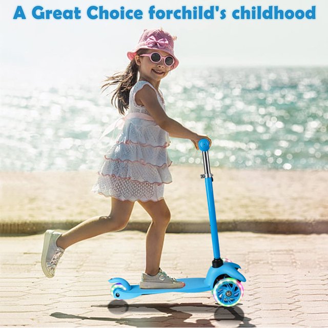 Kids Scooter Kick Scooter 3 Wheel Adjustable Height Light Up LED Wheels for Kids Boys Girls Ages 3-12 Blue