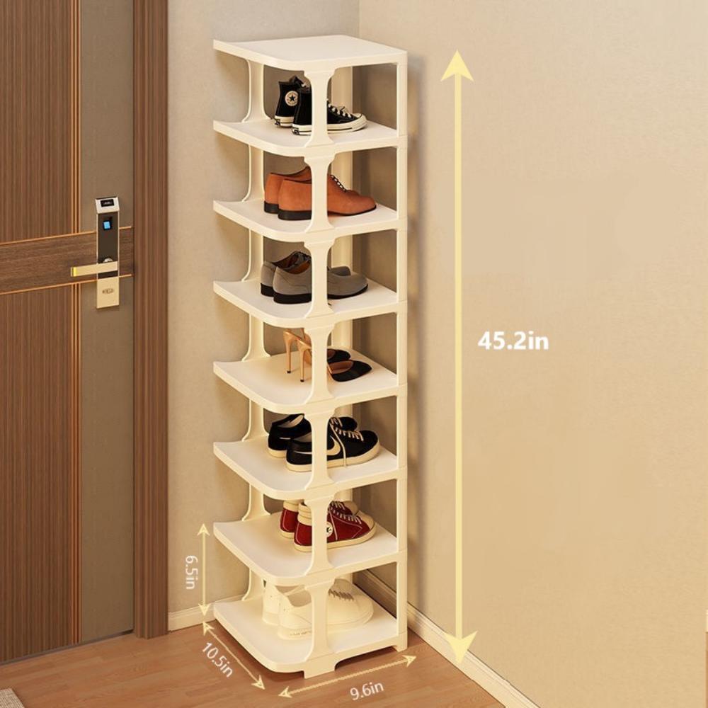 8 Tiers Flexible Combination Shoe Rack, Shoe Organizer for Closet, Free Standing Small Shoe Shelf Plastic Stackable Shoe Rack Storage Organizer White