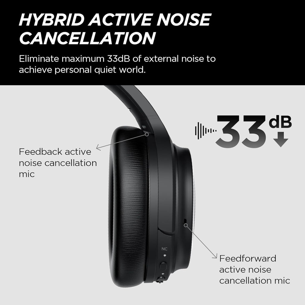 Cowin Hybrid Active Noise Cancelling Headphones Wireless Over Ear Bluetooth Headphones Wireless Headphones with Deep Bass, Clear Calls, Comfortable Fit, 30H, Bluetooth 5.2