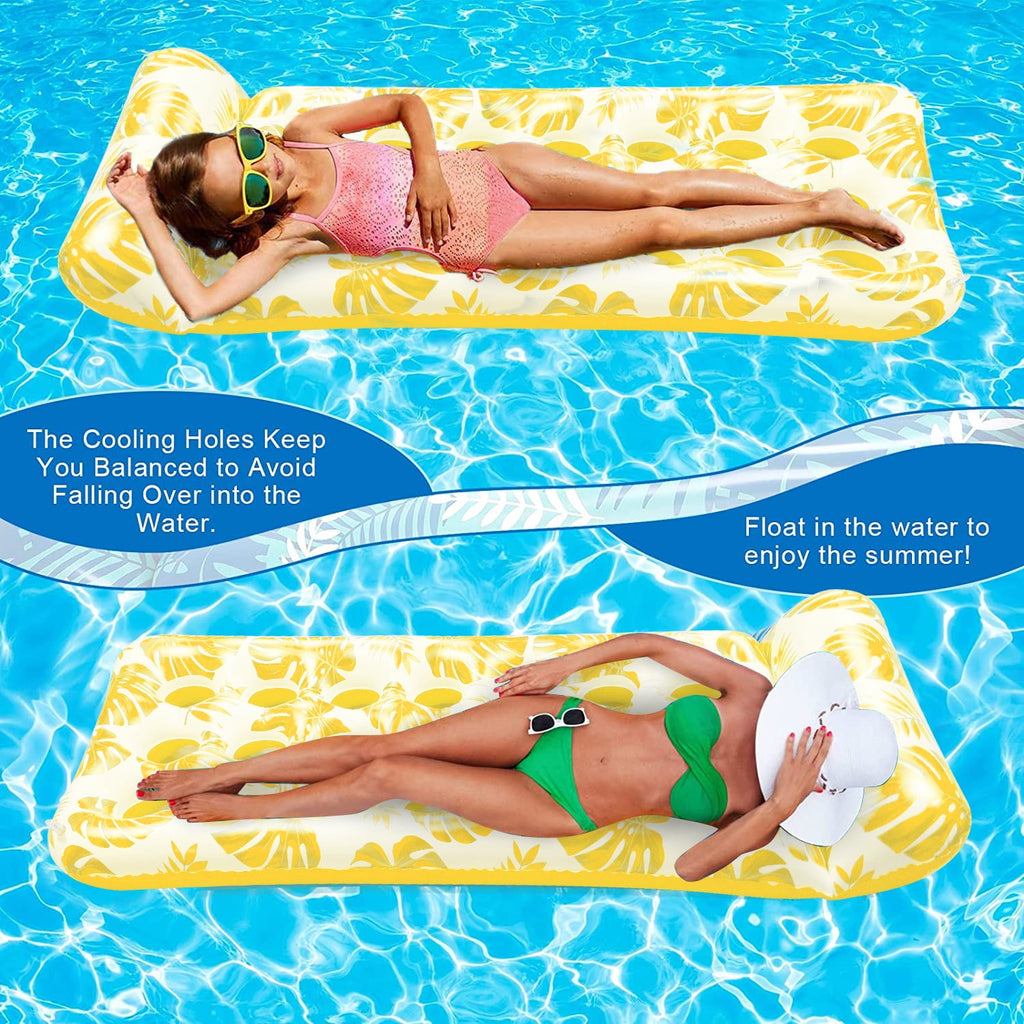 Inflatable Pool Floats Hammock 73 x 34in Adults for Size Water Hammock Lounge with Headrest Floating Pool Lounge Chair for Men and Women (Yellow)