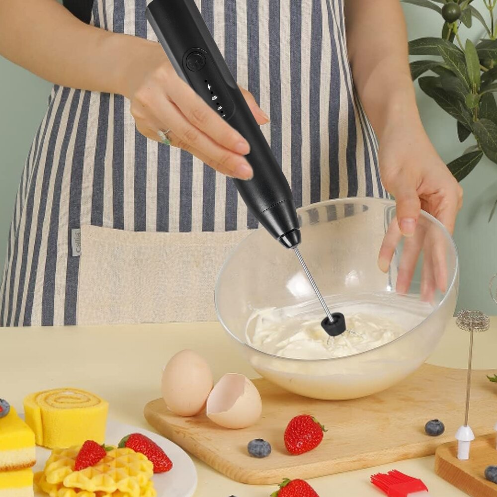 Mighty Rock Electric Milk Frother Handheld Milk Foamer with Coffee Frother 3 Speeds Milk Whisk 2 in 1 Egg Beater Perfect for Coffee, Latte, Cappuccino, Black