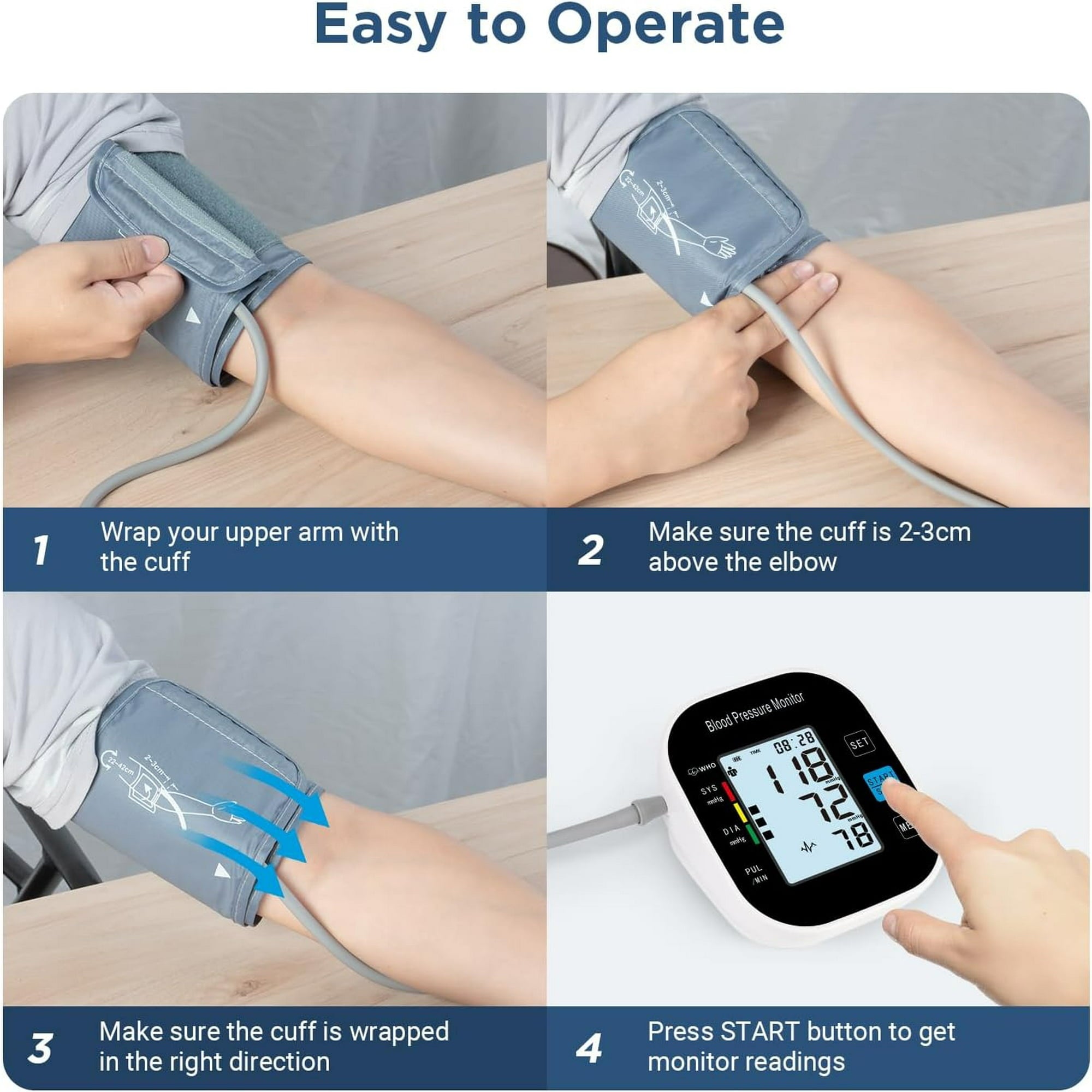 Blood Pressure Monitor for Home Use - Automatic BP Machine with Large Backlit Display High Accuracy for 2 Users with 22-42cm Arm Cuff & Storage Bag (Black)