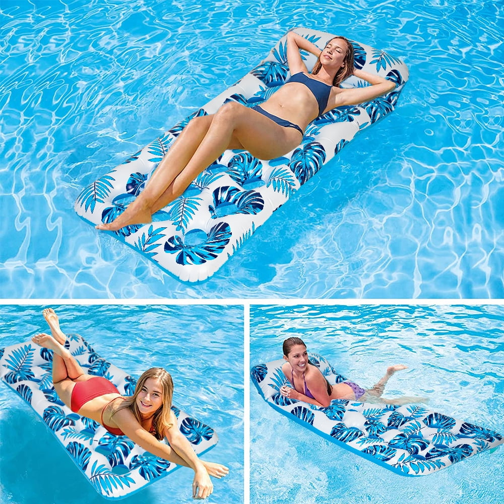Inflatable Pool Floats Raft Water Hammock Lounge Adults with Headrest Floating Pool Lounge Contour Lounger for Men Women 73 x 34in (Blue)