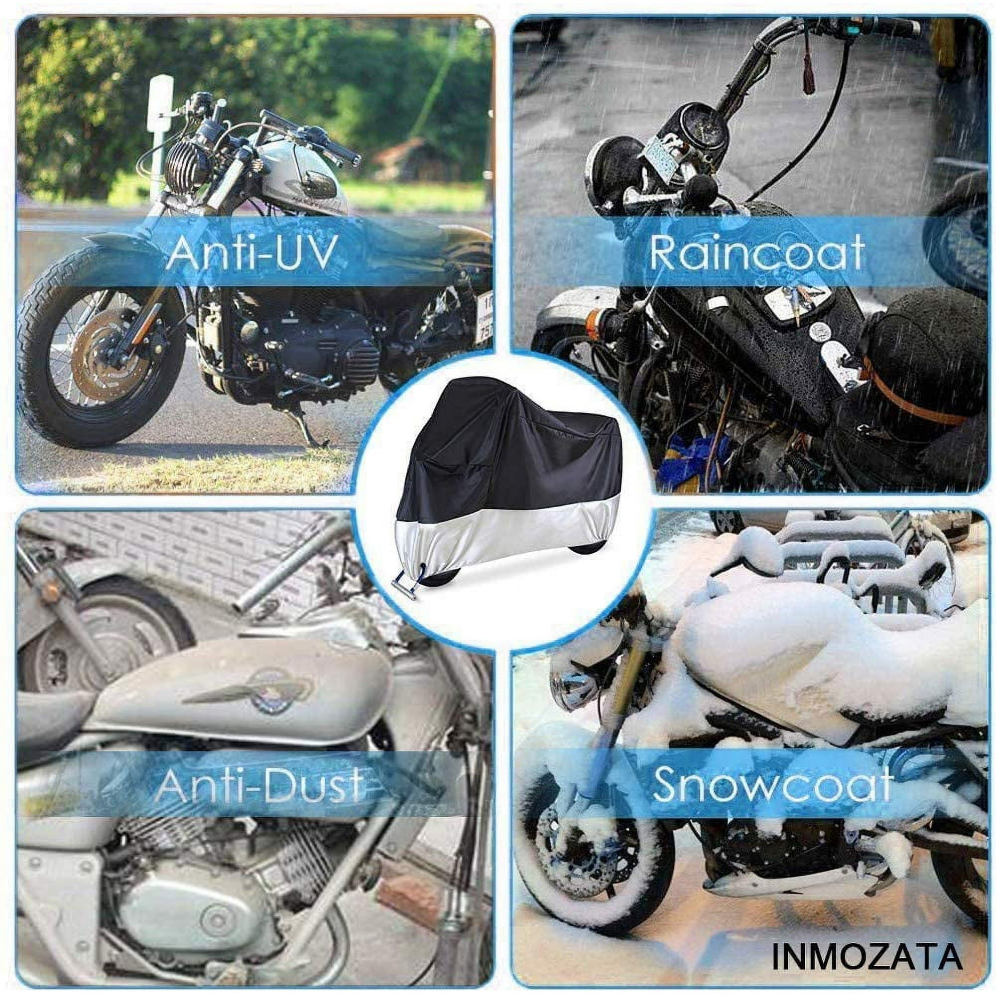 Motorcycle Cover, Waterproof Motorcycle Cover All Weather Outdoor Protection,Oxford , Fit for Length 96" Motors, Blak and Silver