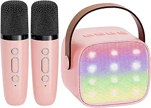 YLL Mini Karaoke Machine for Kids Adults, Portable Bluetooth Speaker with 2 Wireless Microphones, TOP Birthday Gifts Toys for Girls Ages 3, 4, 5, 6, 7, 8, 9,10,11,12+ Years Old Toddler (Lightpink)