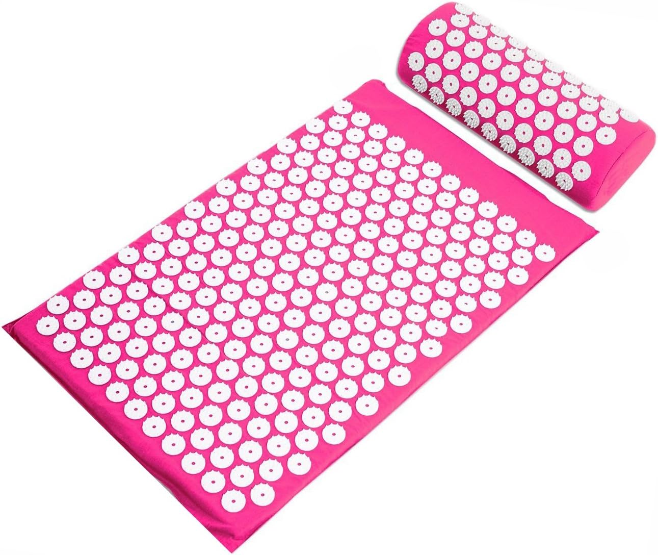 Acupressure Mat and Pillow Set for Back/Neck Pain, Acupuncture Products to Relieve Muscle Fatigue, Improve Insomnia for Sedentary People, Acupuncture Eases Stress, Massage Mat, Pink