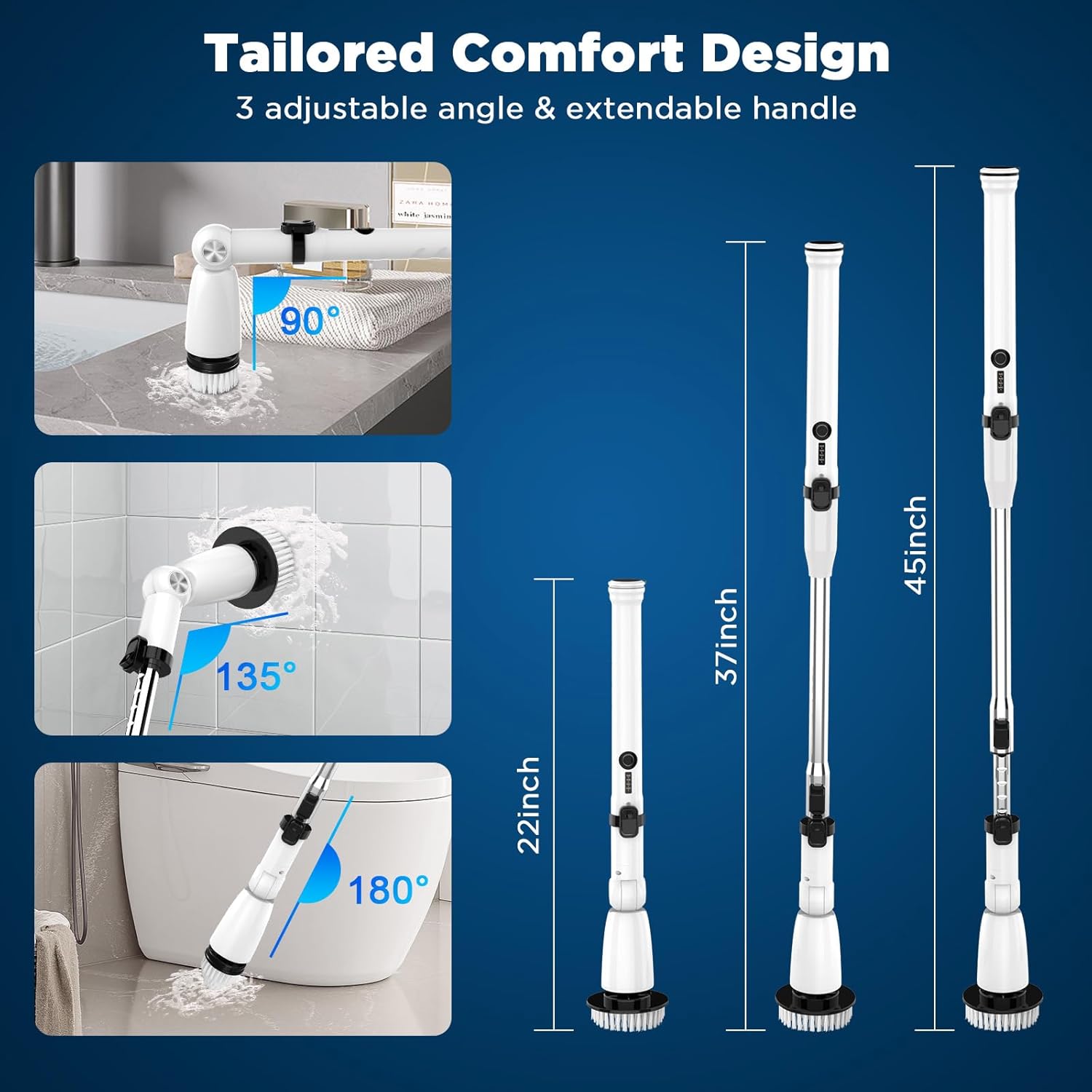 Electric Spin Scrubber,Bathroom Cleaner with Extendable Handle & 4 Brush Heads, Dual Speed & USB-C Charging