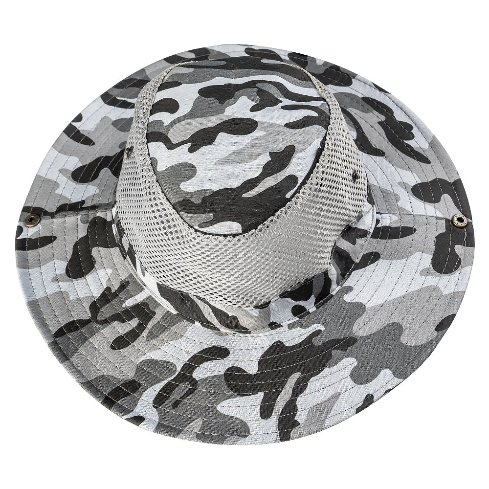 Silensys Camo Boonie Hat for Men Women Bucket Hats Wide Brim Breathable Sun Cap Camouflage for Hunting Safari Fishing (Camo Mesh Gray）