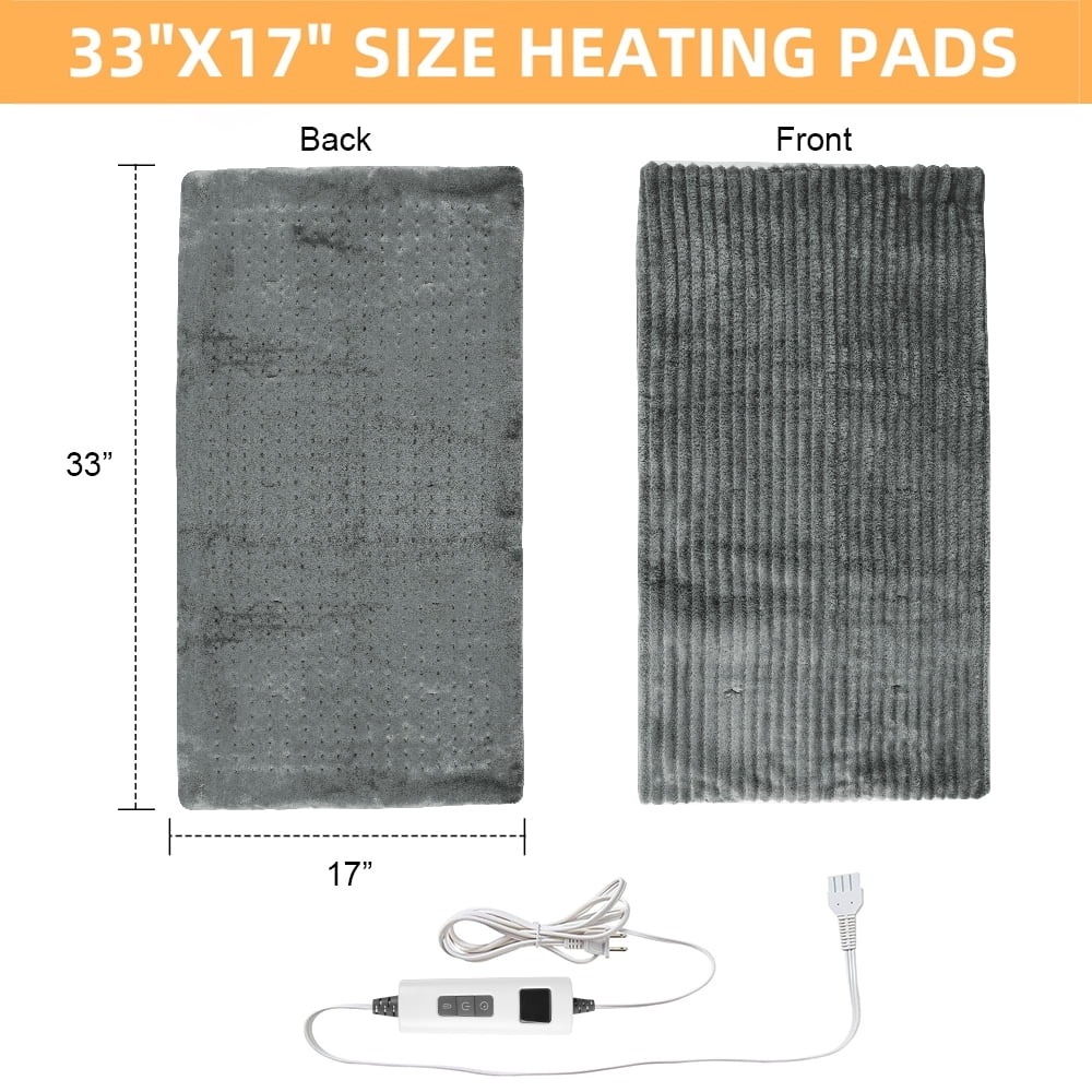 Heating Pad for Back Pain Relief, 33"x17" Heating Pads with 6 Heat Settings, Auto Shut Off,Electric Heating Pad for Neck and Shoulder, Grey