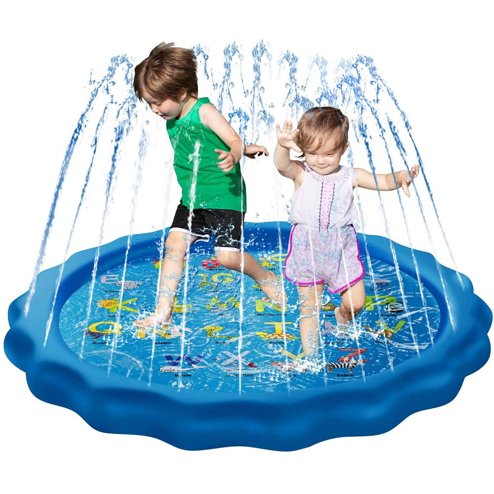Splash Pad Sprinkler for Kids Toddlers 68" Splash Water Pad,Outdoor Swimming Pool Splash Play Mat Water Toys for Children for Fun Games Learning Blue