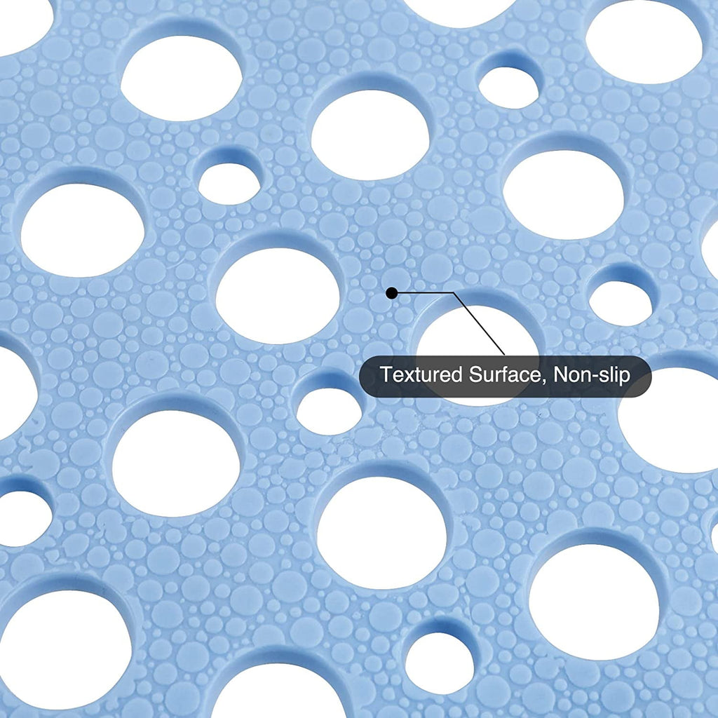 Bathroom Non Slip Shower Mat, 30L x 17W Inch Super Soft PVC Bath Mat with Suction Cup, Soft Bathroom Mat with Drain Hole, Blue