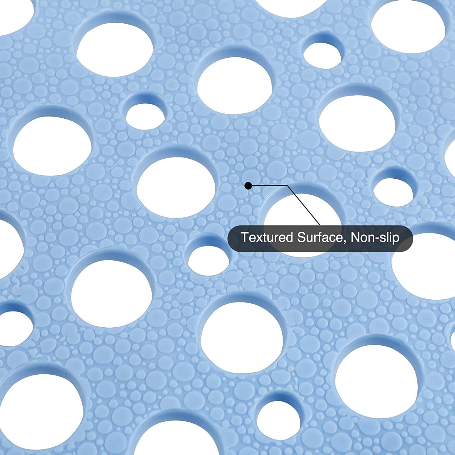 Bathroom Non Slip Shower Mat, 30L x 17W Inch Super Soft PVC Bath Mat with Suction Cup, Soft Bathroom Mat with Drain Hole, Blue