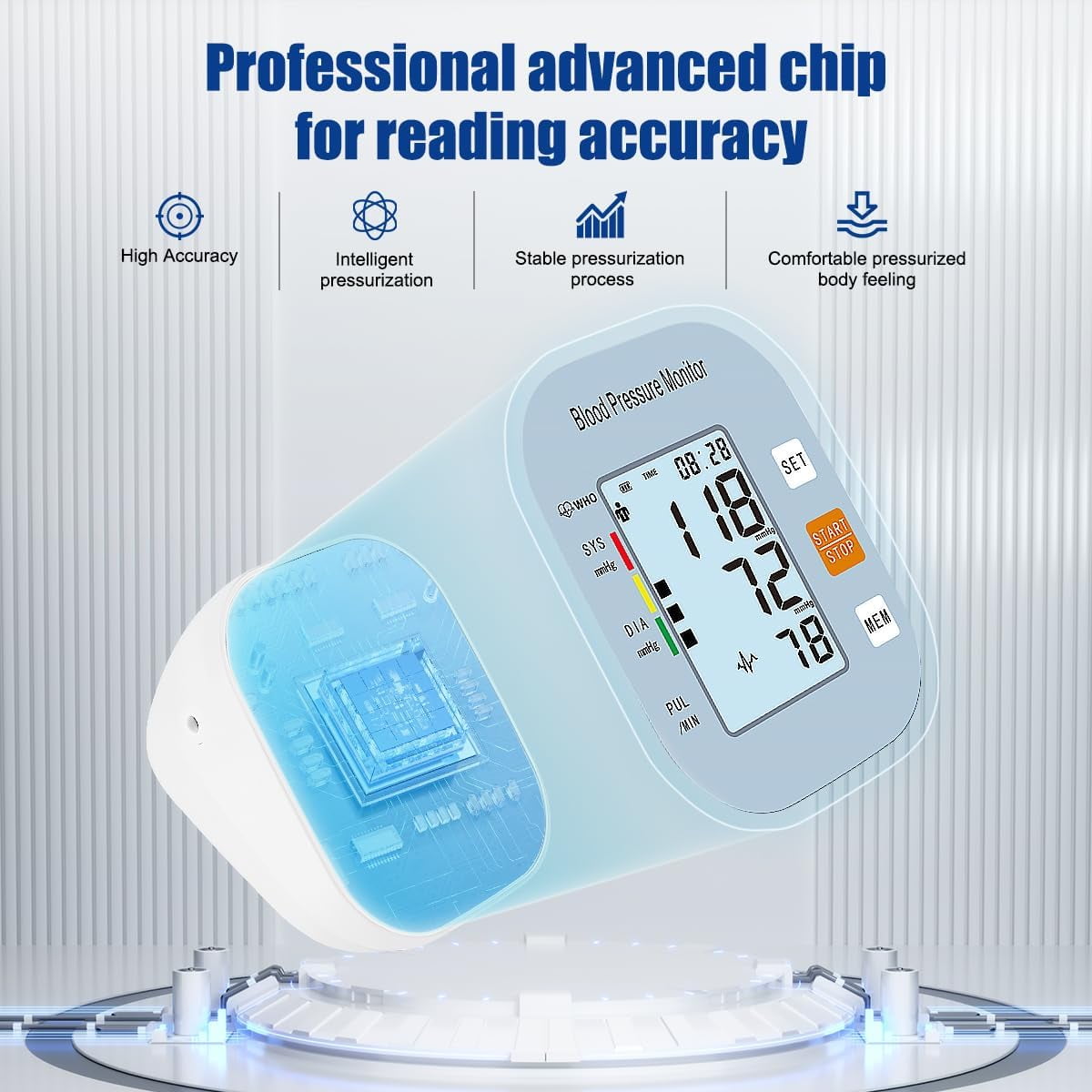 Blood Pressure Monitor for Home Use - Automatic BP Machine with Large Backlit Display High Accuracy for 2 Users with 22-42cm Arm Cuff & Storage Bag, Blue