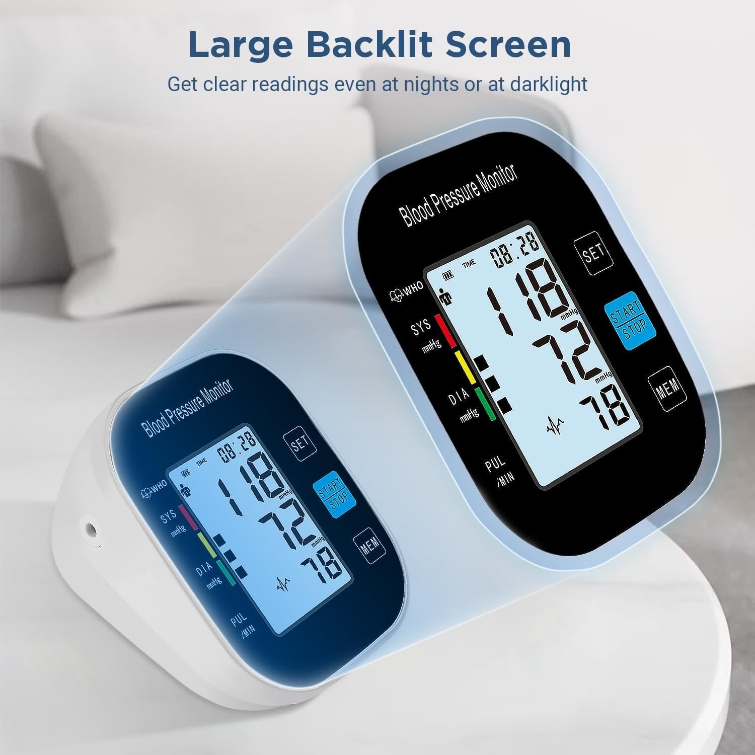 Blood Pressure Monitor for Home Use - Automatic BP Machine with Large Backlit Display High Accuracy for 2 Users with 22-42cm Arm Cuff & Storage Bag (Black)