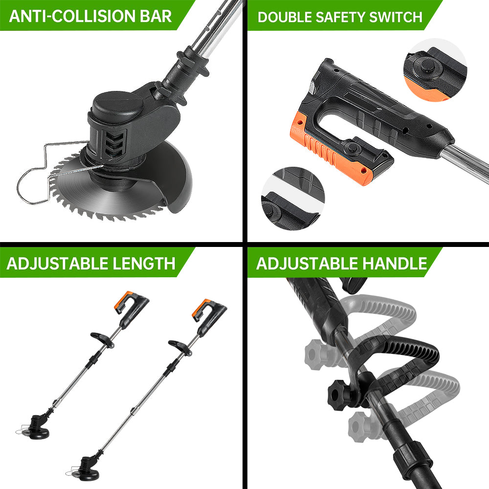 Cordless Electric Lawn Trimmer Weed Wacker - 21V Grass Trimmer Lawn Edger with 2.0Ah Li-Ion Battery Powered and 3 Types Cutting Blade, Tool for Lawn Care and Garden Yard Work