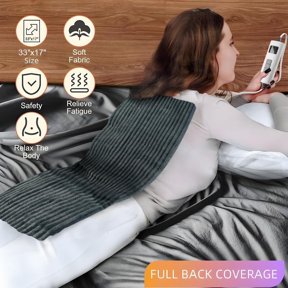Heating Pad for Back Pain Relief, 33"x17" Heating Pads with 6 Heat Settings, Auto Shut Off,Electric Heating Pad for Neck and Shoulder, Grey