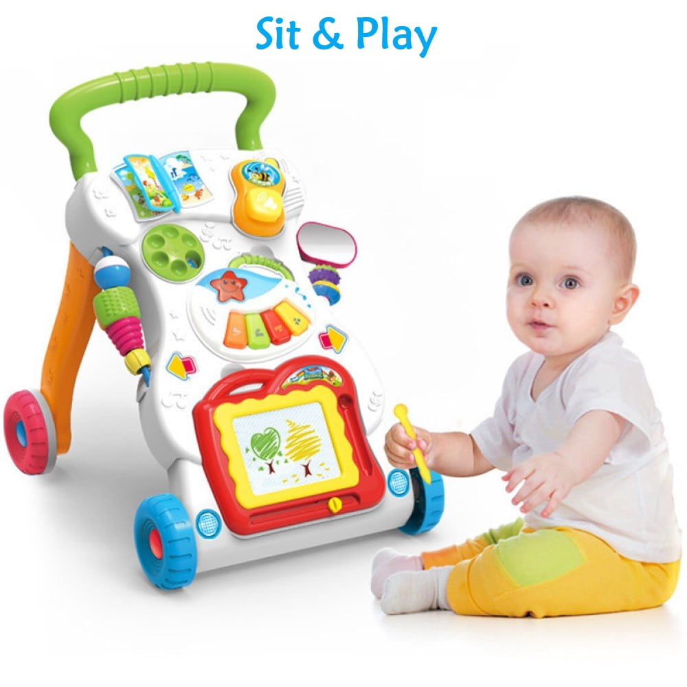 SwFoer Baby Push Walker Sit to Stand Toddler Learning Walker Walking Toys for 6 9 12 18 24 Months