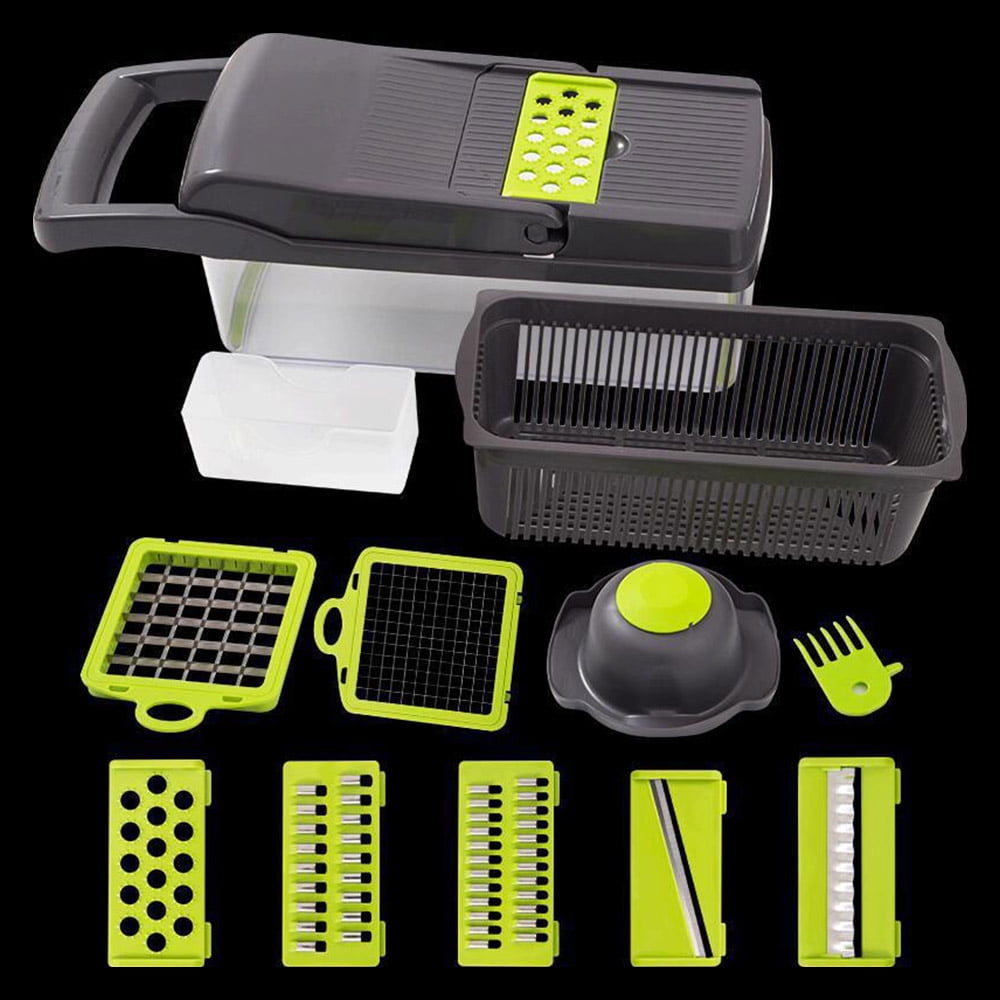 Vegetable Chopper, 14 in 1 Veggie Chopper, Multifunctional Food Chopper with Container 8 Blades Grater Slicer Onion Chopper