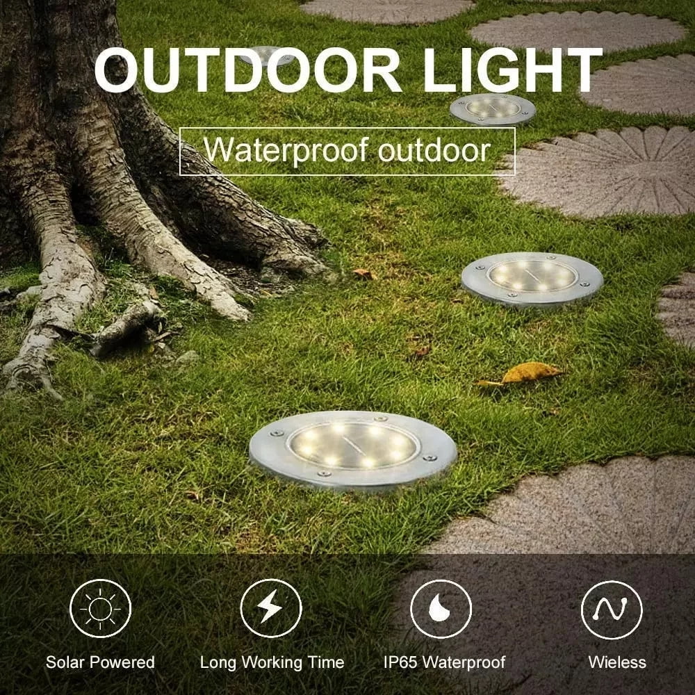 Swfoer Solar Ground Lights Solar Garden Lights 8 Pack Waterproof LED Disk Lights for Pathway, Yard, Patio and Walkway, White