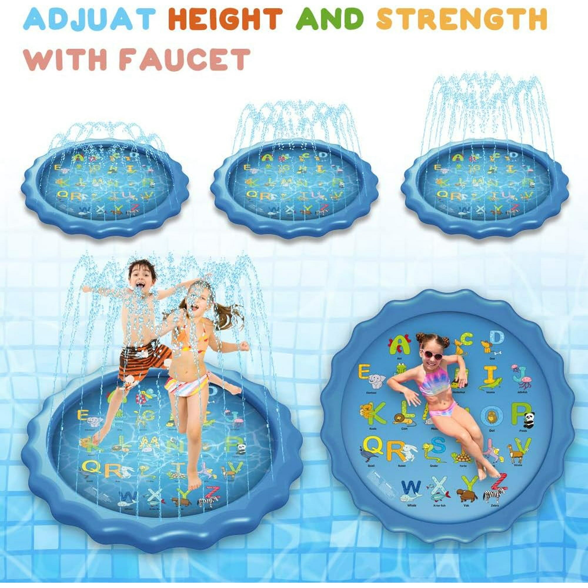 Splash Pad Sprinkler for Kids Toddlers 68" Splash Water Pad,Outdoor Swimming Pool Splash Play Mat Water Toys for Children for Fun Games Learning Blue