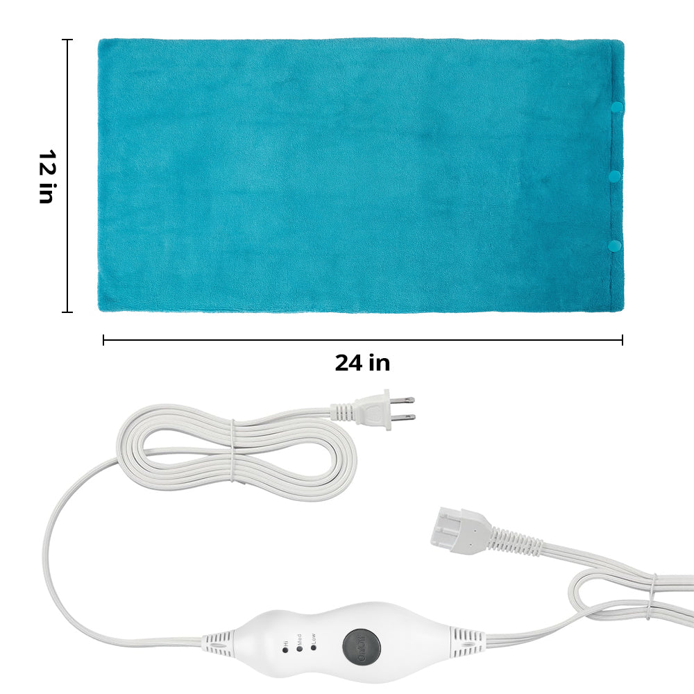 12" x 24" Heating Pad for Back Neck and Shoulder with Washable Removable Soft Cover,3 Heat Settings,Auto Shut off,Blue