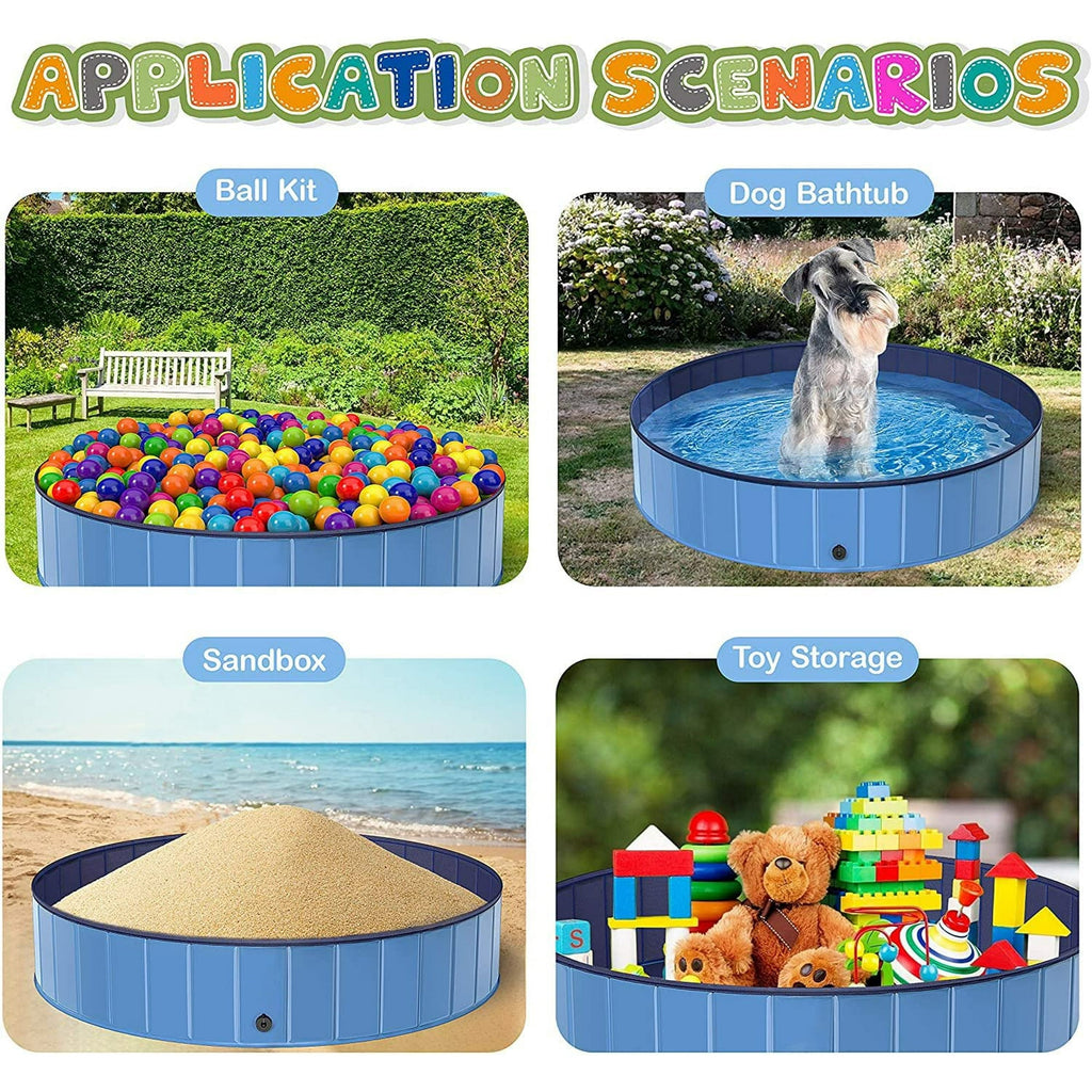 Pet Dog Pool Bath Swimming Tub Kiddie Pool, 48 x 12 inch Collapsible Foldable Portable for Dogs Cats and Kids Blue