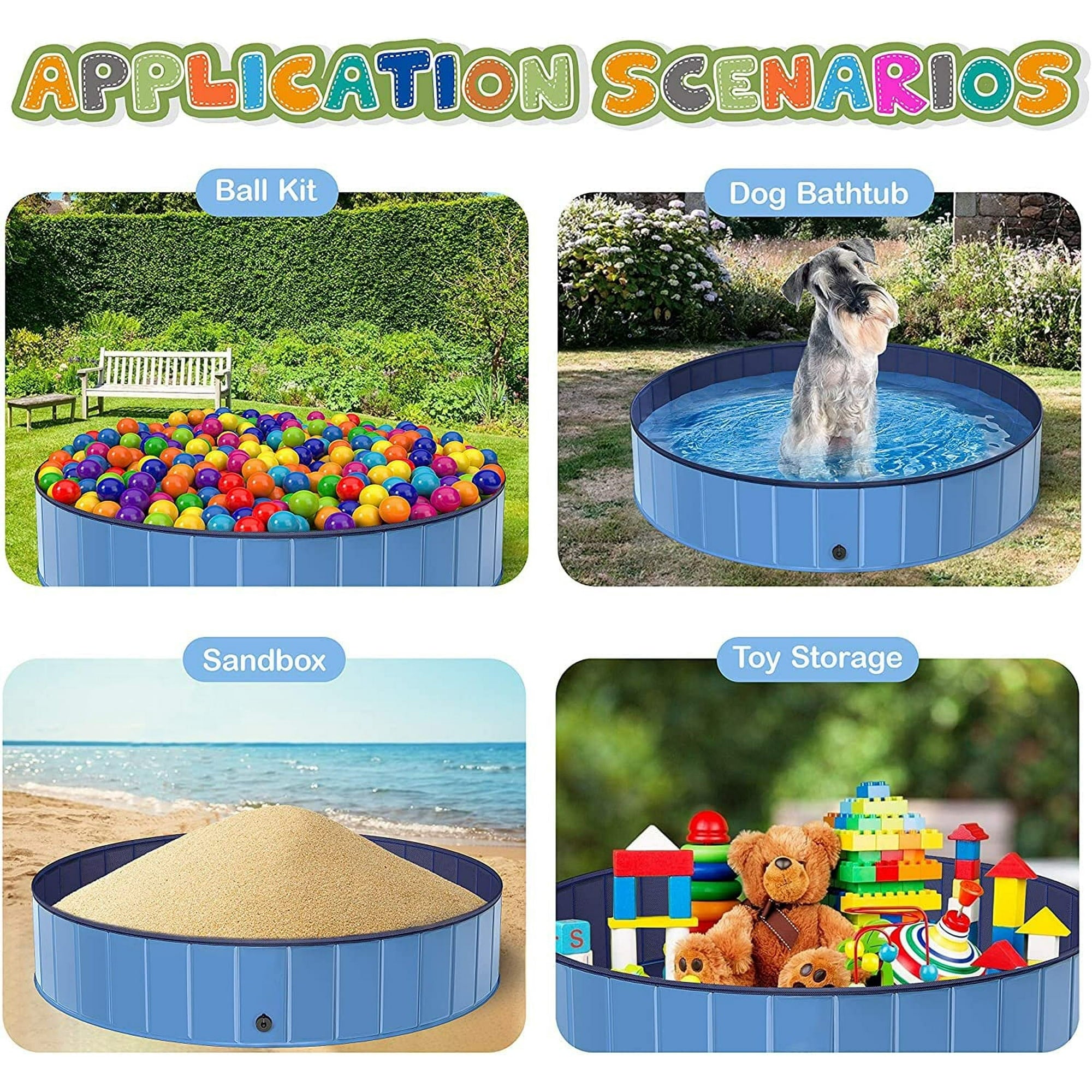 Pet Dog Pool Bath Swimming Tub Kiddie Pool, 48 x 12 inch Collapsible Foldable Portable for Dogs Cats and Kids Blue