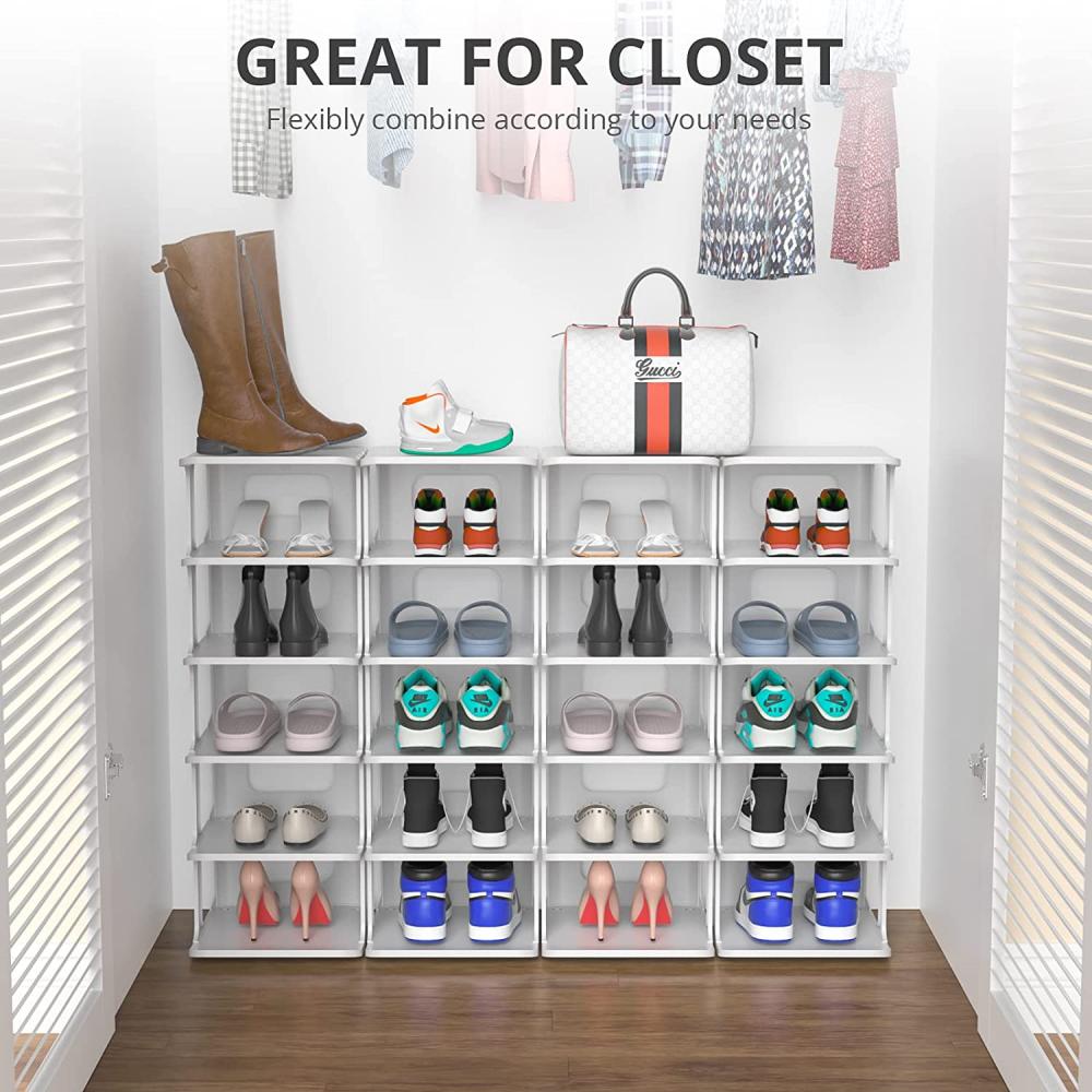 8 Tiers Flexible Combination Shoe Rack, Shoe Organizer for Closet, Free Standing Small Shoe Shelf Plastic Stackable Shoe Rack Storage Organizer White