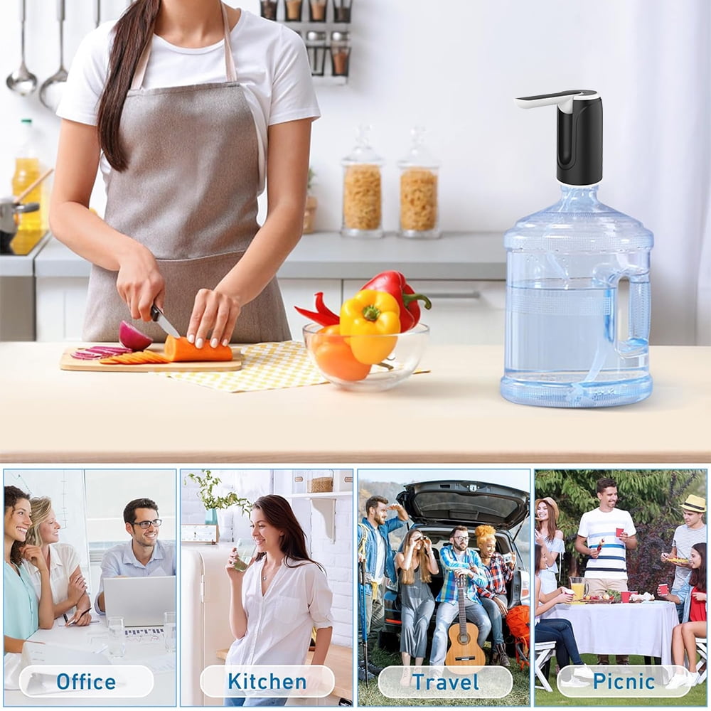 COWIN Water Bottle Dispenser Portable Electric Water Bottle Pump, Automatic Drinking Water Bottle Pump for Universal 5 Gallon Bottle, for Home Kitchen Office Outdoor Use, Black