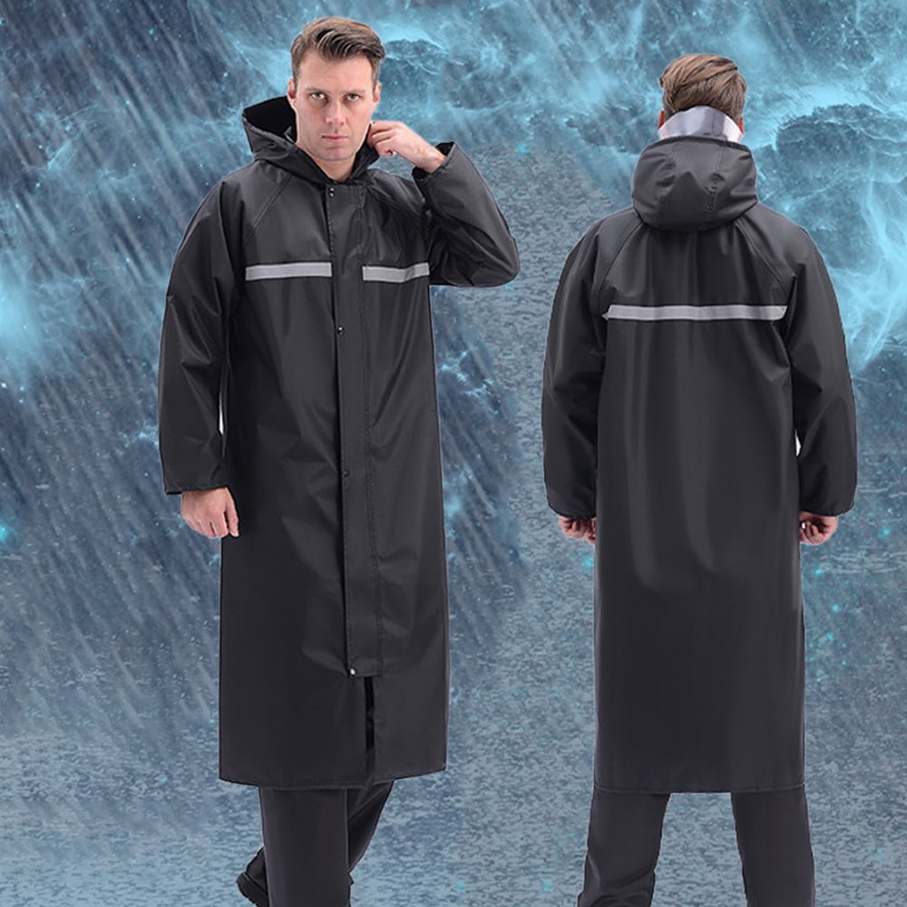 MOVSOU Raincoat Waterproof Men's Long Rain Jacket Lightweight Rainwear Reflective Reusable with Hood
