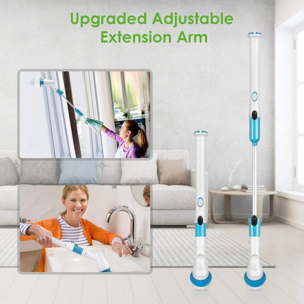 kibhous Electric Spin Scrubber Cordless Power Cleaning Brush with 3 Replaceable Brush Heads Adjustable Extension Arm Shower Scrubber for Bathroom Tub Floor Tile