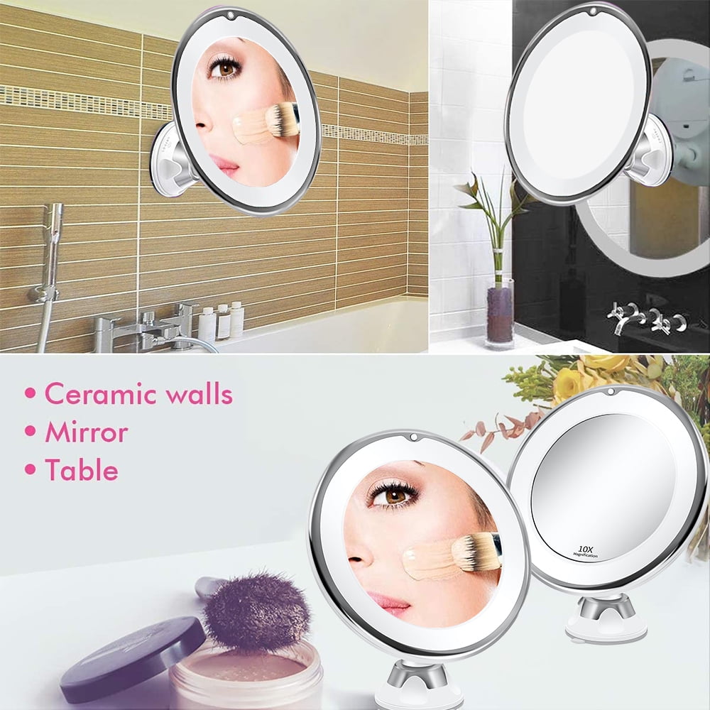 10x Magnifying Lighted Makeup Mirror with 360° Rotation, Touch Sensor Control, Natural Daylight LED Light, Powerful Locking Suction Cup, Cosmetic Mirror for Home, Bathroom, Vanity and Travel